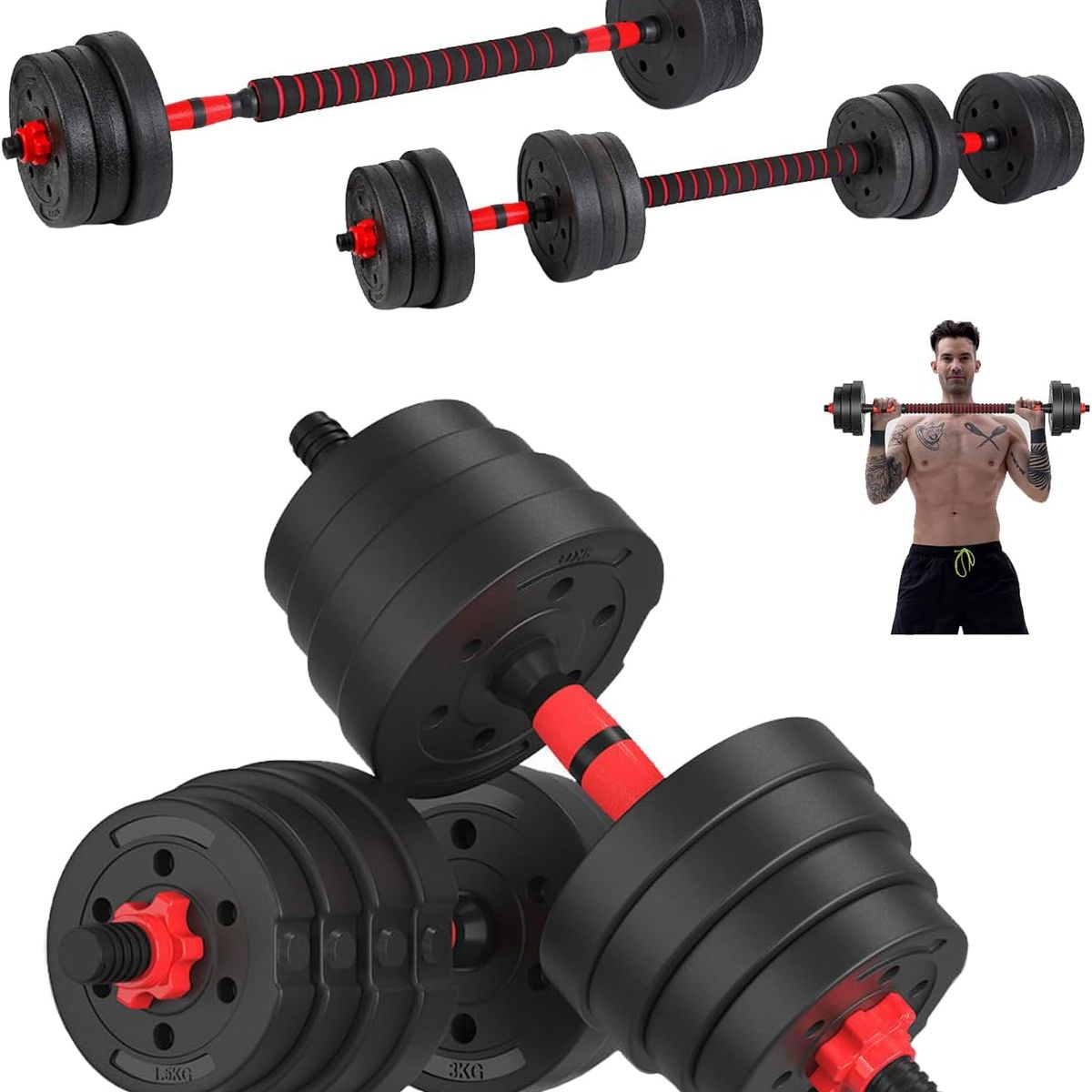 GENERICO - Set De Mancuernas Unibles De 20kg Con Barra De Extensión