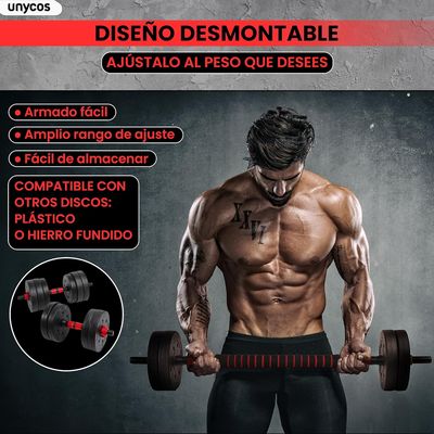 Imagen 2 del producto Set De Mancuernas Unibles De 20kg Con Barra De Extensión