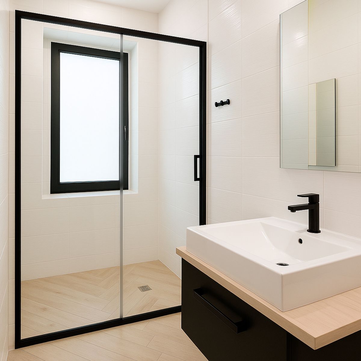 JOYTEK - Mampara Ajustable de Ducha LENS 120-140 cm TransparenteNegro