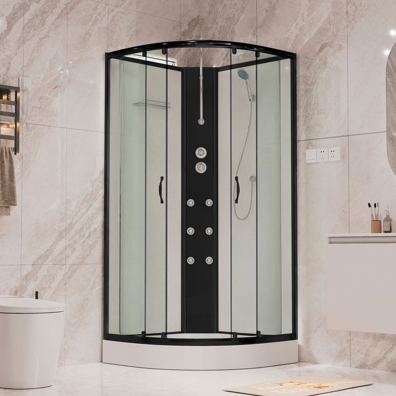 JOYTEK - Cabina de Ducha Curva Negra 90x90x220 cm 6mm Sin Techo