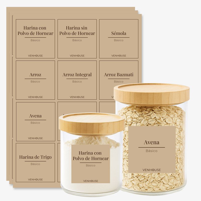 GENERICO - Etiquetas Despensa Organización Cocina Impermeables Beiges