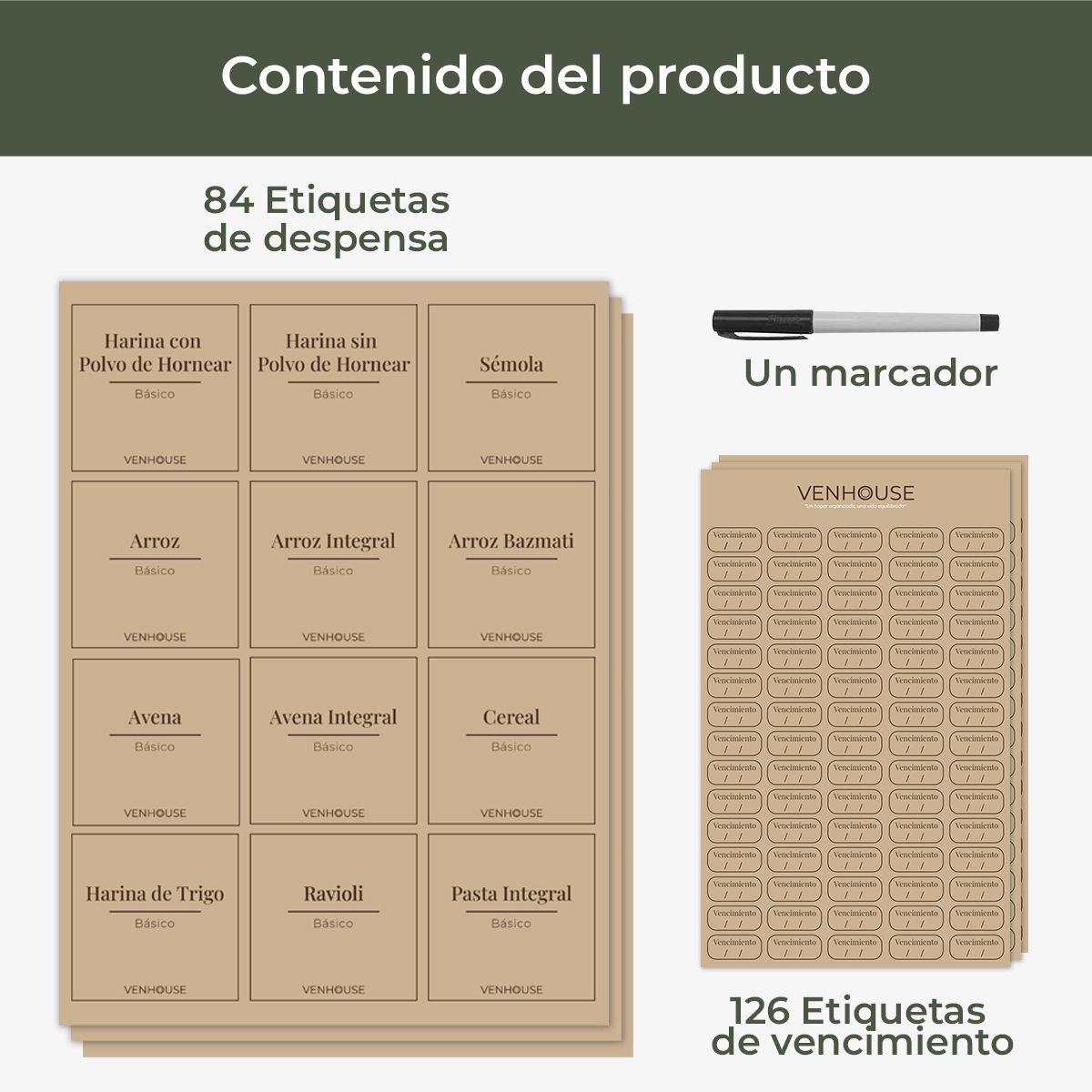 GENERICO - Etiquetas Despensa Organización Cocina Impermeables Beiges