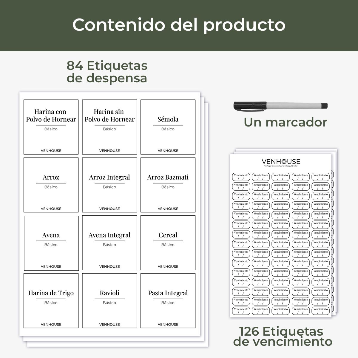 GENERICO - Etiquetas Despensa Organización Cocina Impermeables Blancas