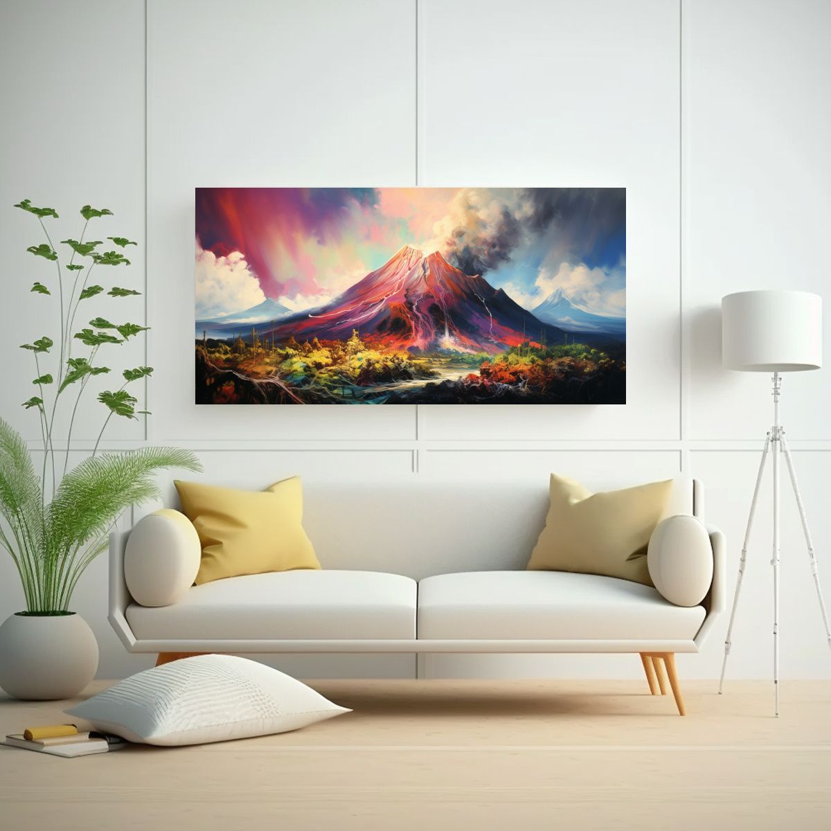 GENERICO - Cuadro Tela Volcán Con Arcoíris Y Colores 80x40 Cm