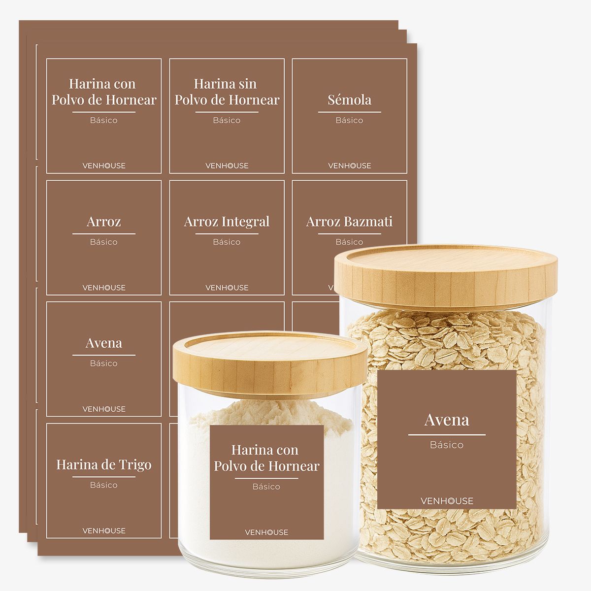 GENERICO - Etiquetas Despensa Organización Cocina Impermeables Marrones