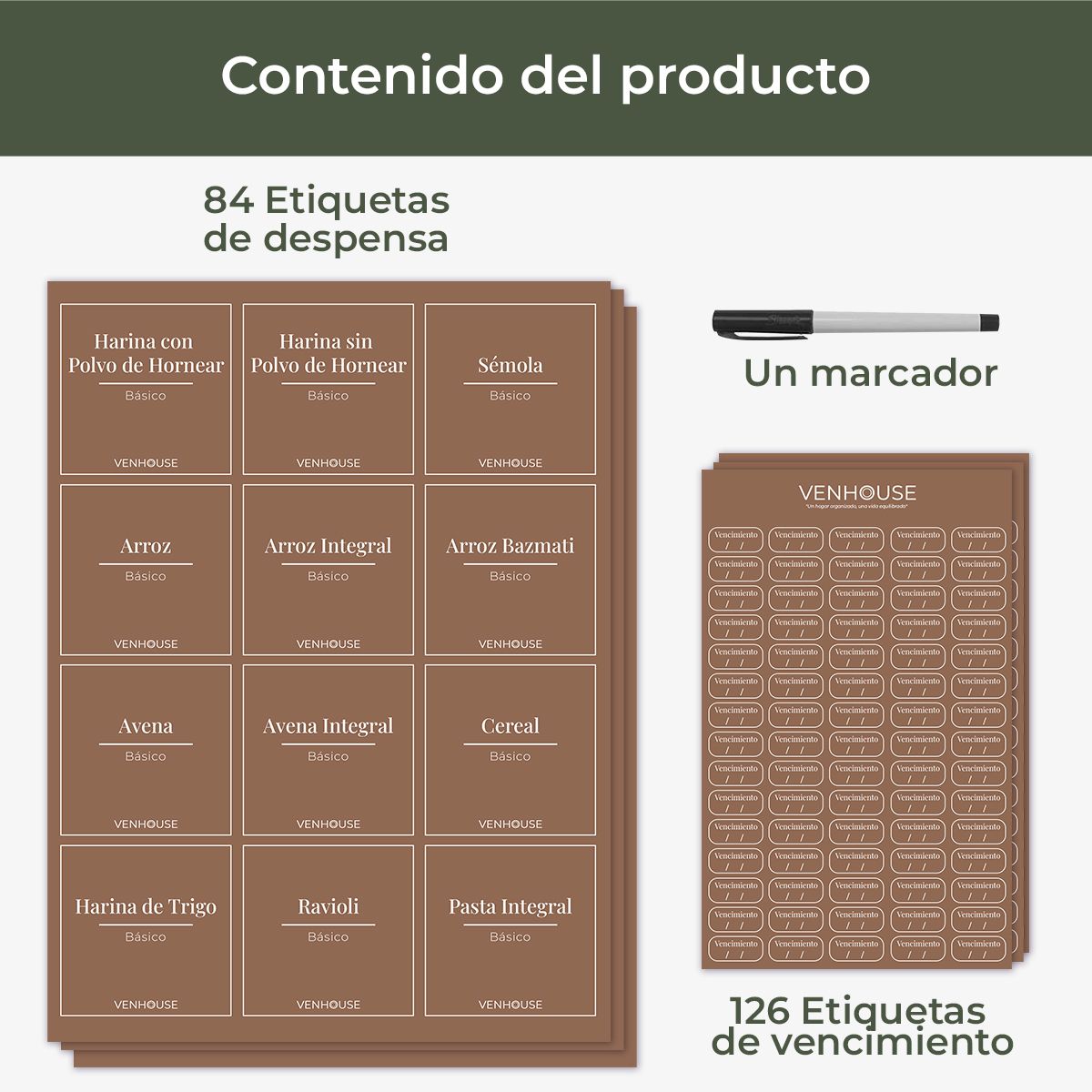GENERICO - Etiquetas Despensa Organización Cocina Impermeables Marrones