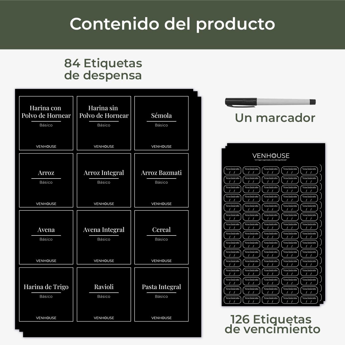GENERICO - Etiquetas Despensa Organización Cocina Impermeables Negras