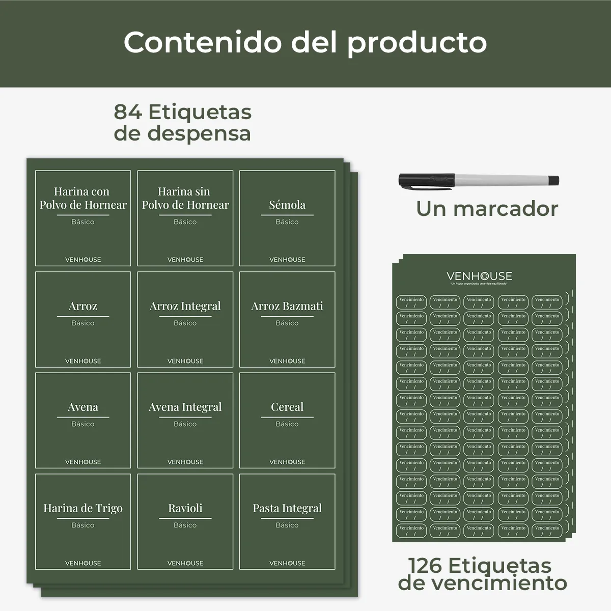 GENERICO - Etiquetas Despensa Organización Cocina Impermeables Verdes