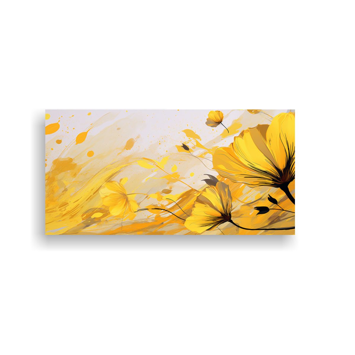 GENERICO - Cuadro Minimalismo Amarillo Y Dorado Con Ambiente 80x40 Cm