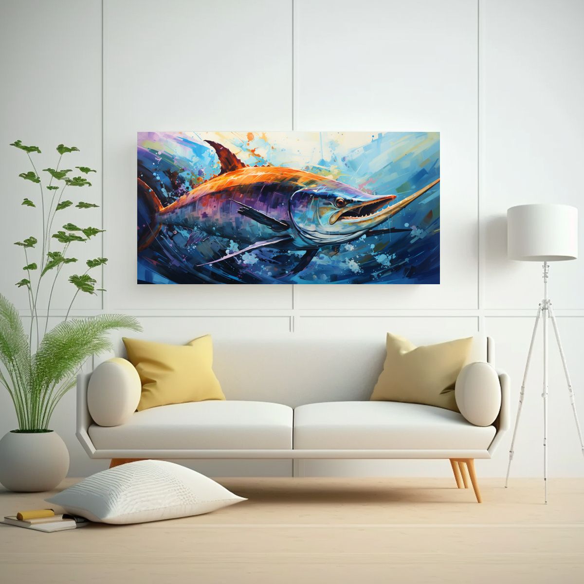 GENERICO - Pintura Arte Neo Pop Marlin Azul En Colores Jade 100x50 Cm