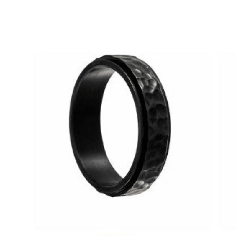 GOIA - Anillo Machacado giratorio 6mm Acero Inoxidable - Negro