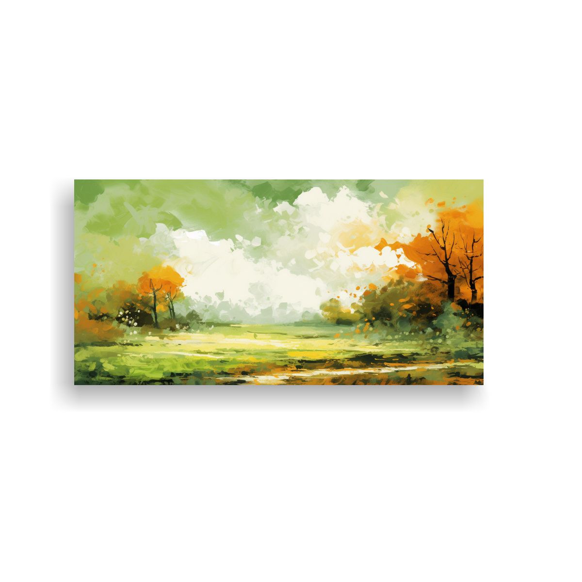 GENERICO - Pintura Paisaje Otoñal Con Colores Verdes Estilo 100x50 Cm