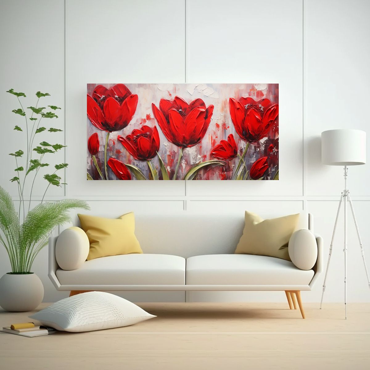 GENERICO - Tela En Bastidor De TULIPANES Abstracto 100x50 Cm