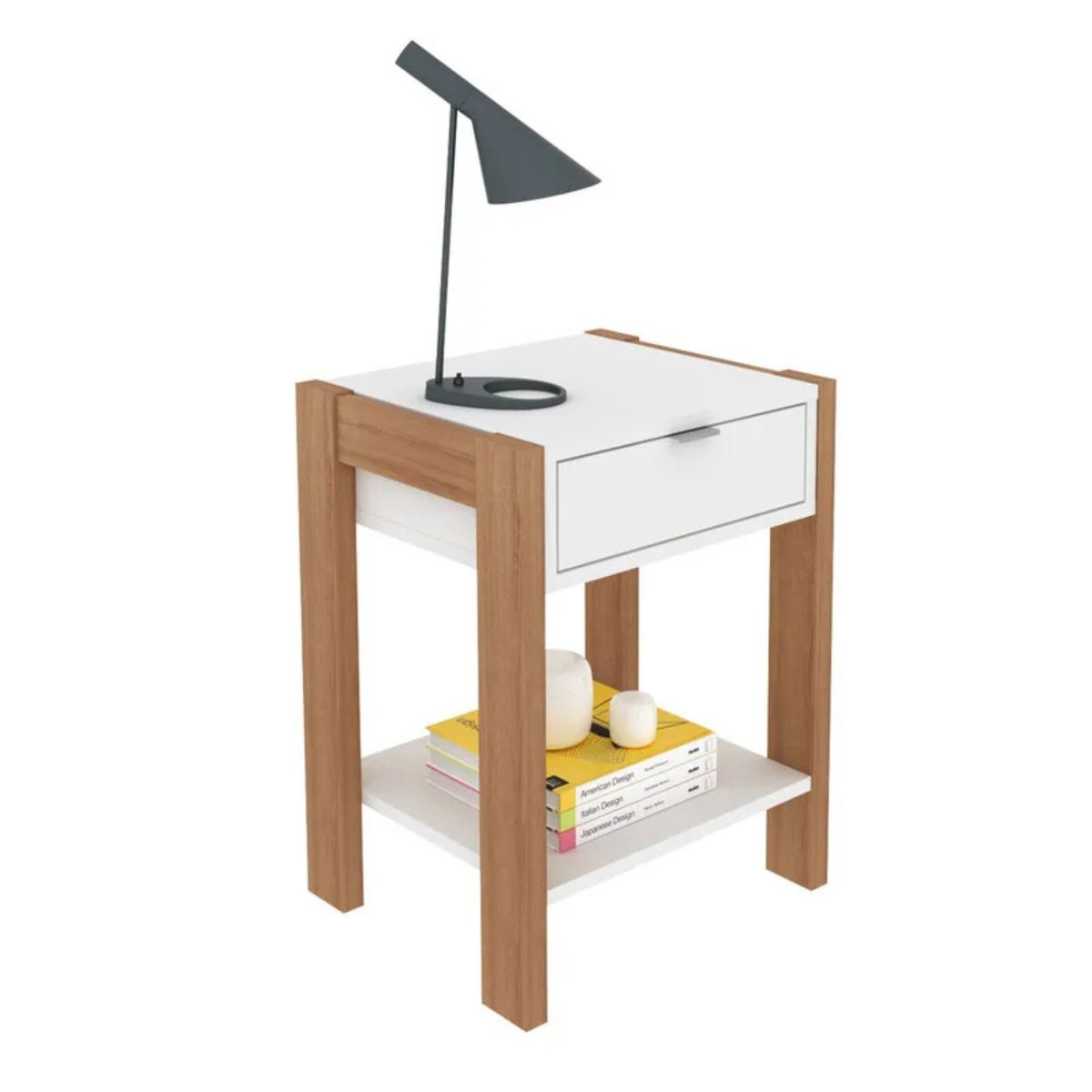 TECNOMOBILI - Velador 1 cajón Blanco/Almendra AZ1023 Tecnomobili