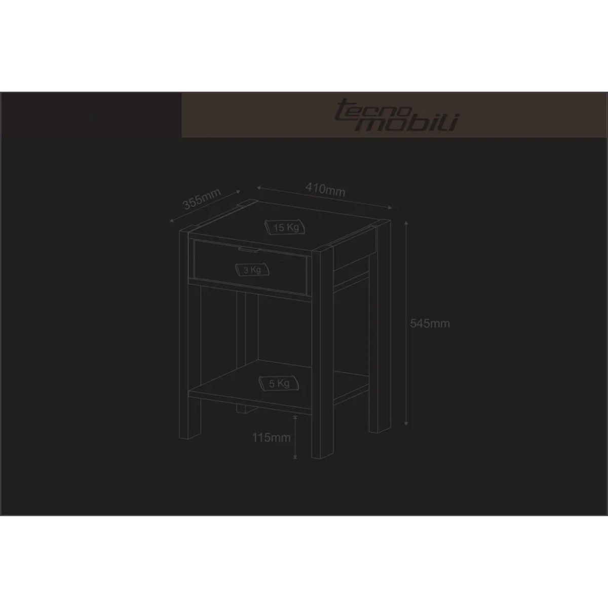 TECNOMOBILI - Velador 1 cajón Blanco/Almendra AZ1023 Tecnomobili