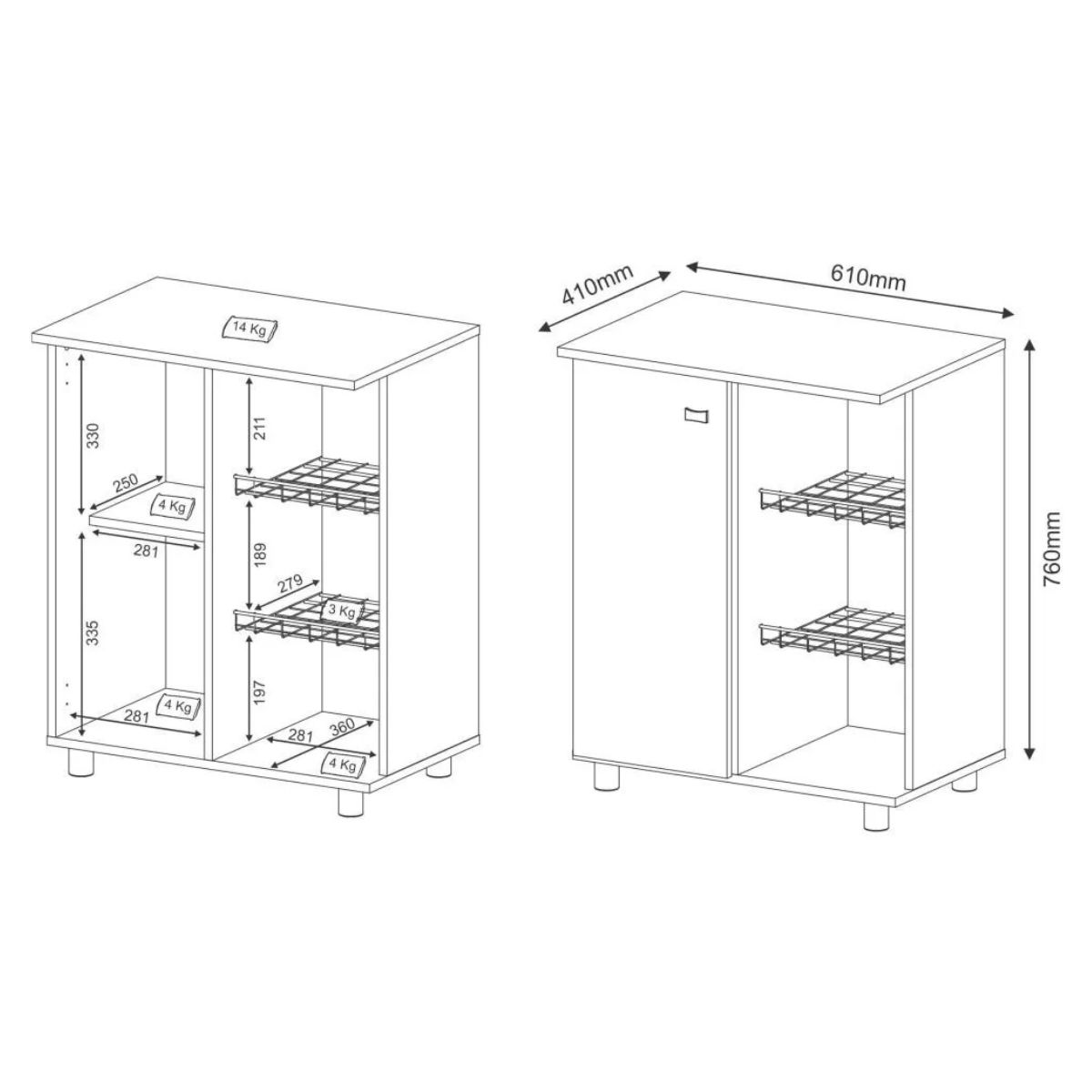 TECNOMOBILI - Frutero mueble auxiliar Blanco 1 puerta BF3205 Tecnomobili