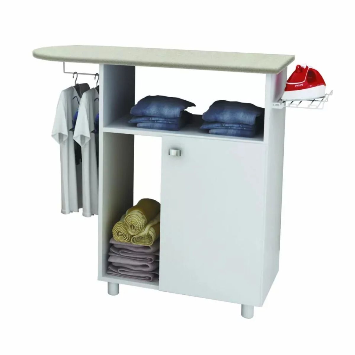 TECNOMOBILI - Tabla de planchado + Mueble organizador Blanco Tecnomobili