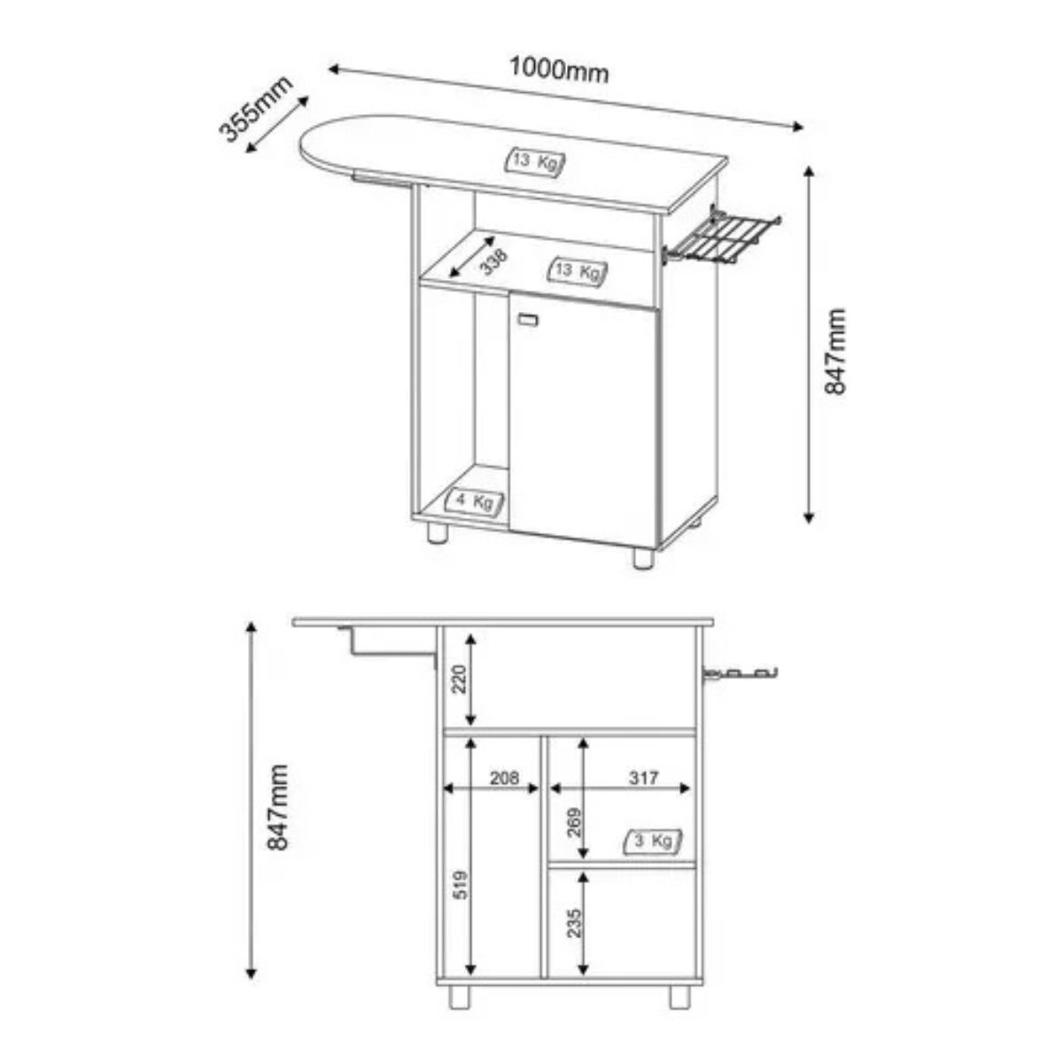 TECNOMOBILI - Tabla de planchado + Mueble organizador Blanco Tecnomobili