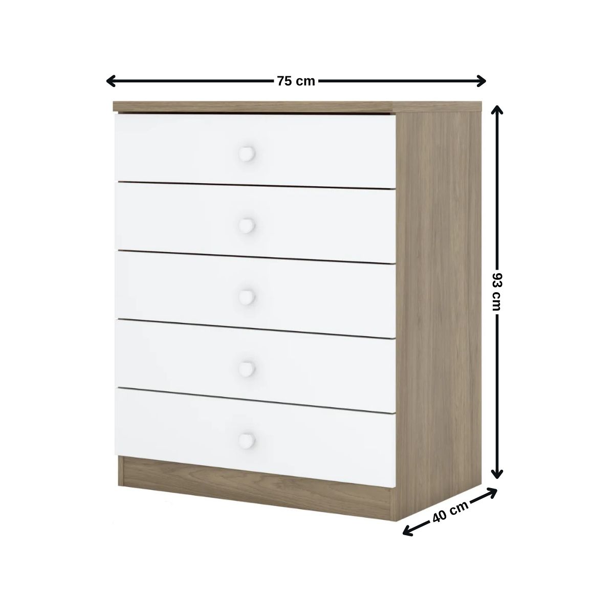 GENERICO - Comoda 5 cajones rustico blanco bala de menta Henn