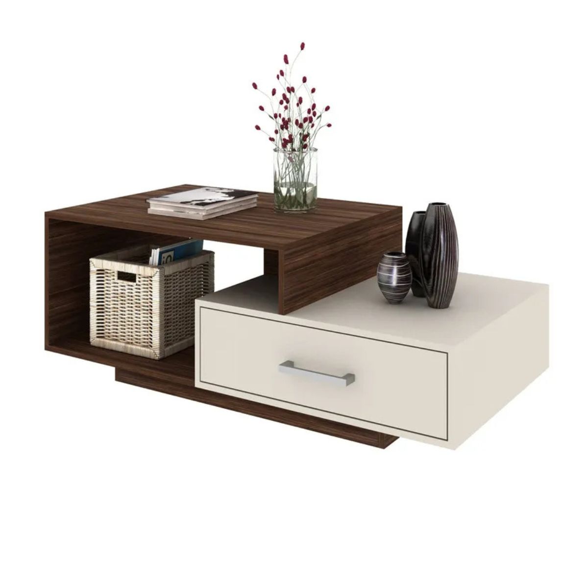 TECNOMOBILI - Mesa de centro Nogal/Blanco con cajón MC2229 Tecnomobili