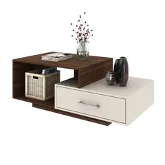 TECNOMOBILI - Mesa de centro Nogal/Blanco con cajón MC2229