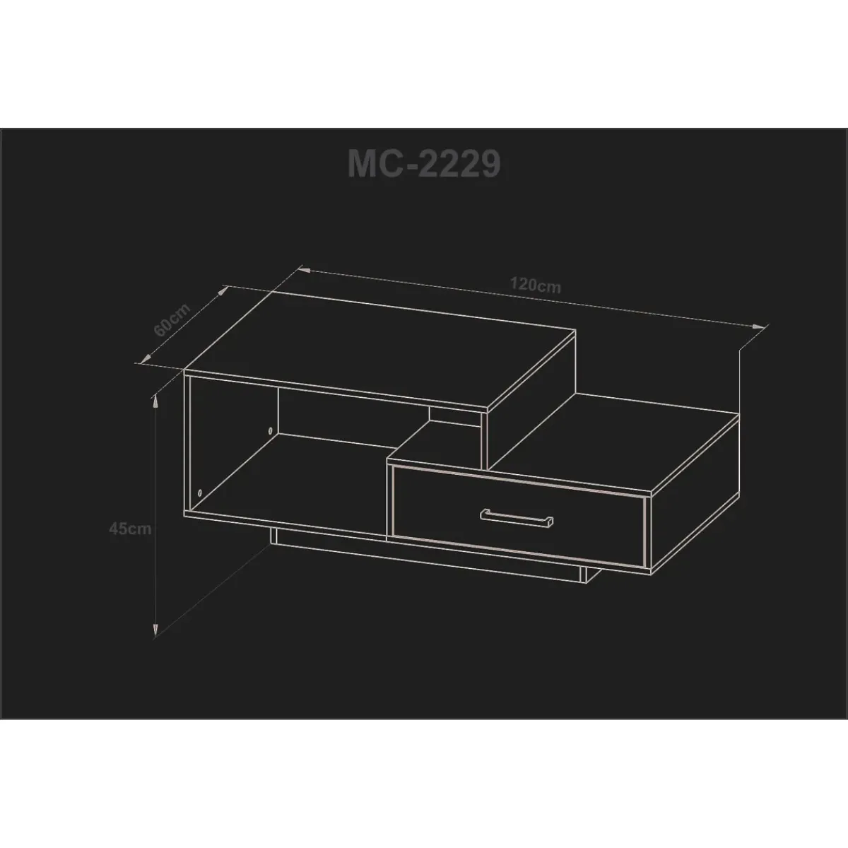 TECNOMOBILI - Mesa de centro Nogal/Blanco con cajón MC2229 Tecnomobili