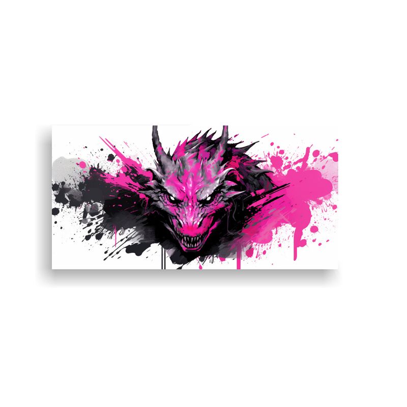 GENERICO - Lienzo Moderno Dragón En Negro Y Rosa 60x30 Cm