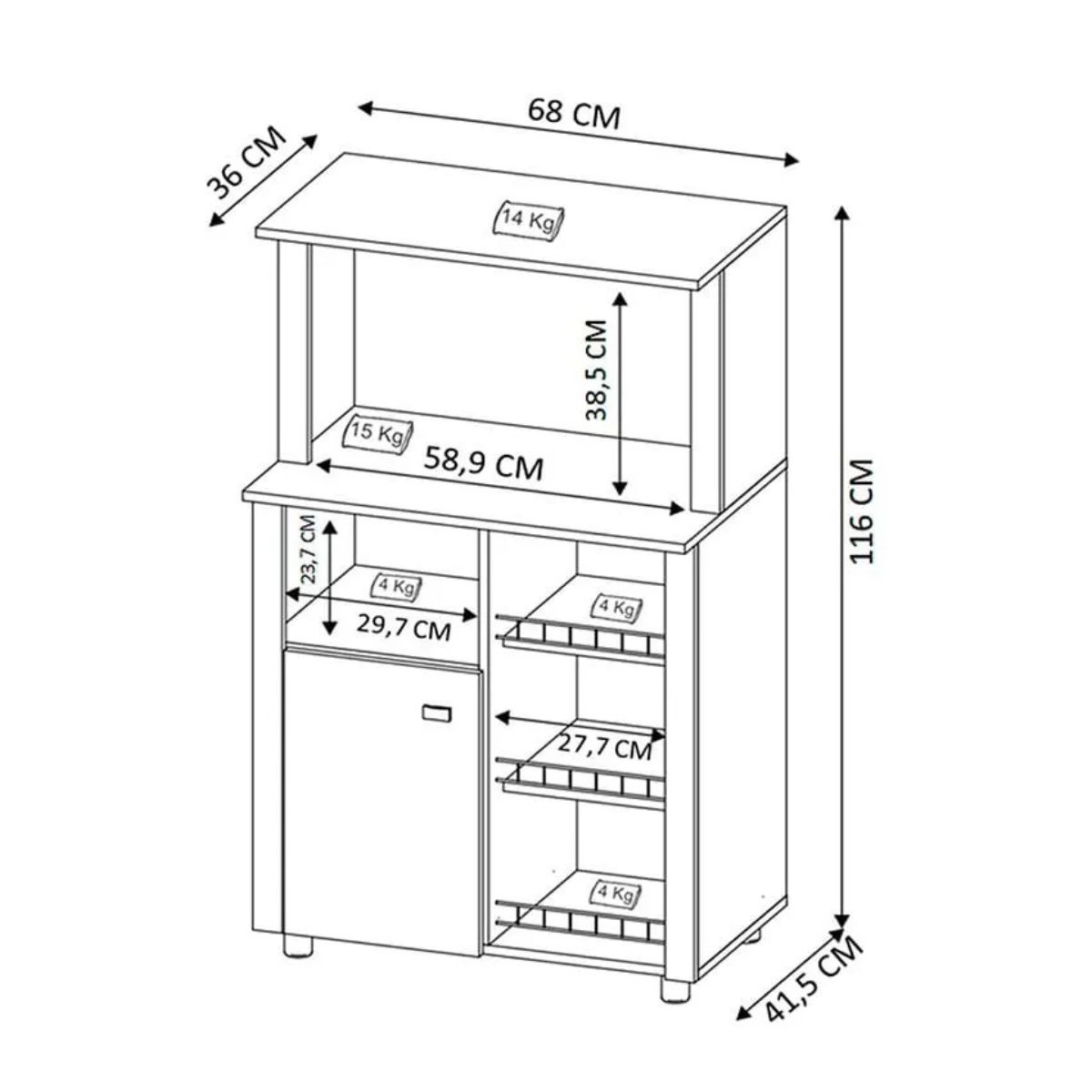 TECNOMOBILI - Mueble auxiliar cocina 3 repisas puerta frutero Tecnomobili