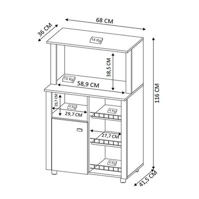 Imagen 2 del producto Mueble auxiliar cocina 3 repisas puerta frutero