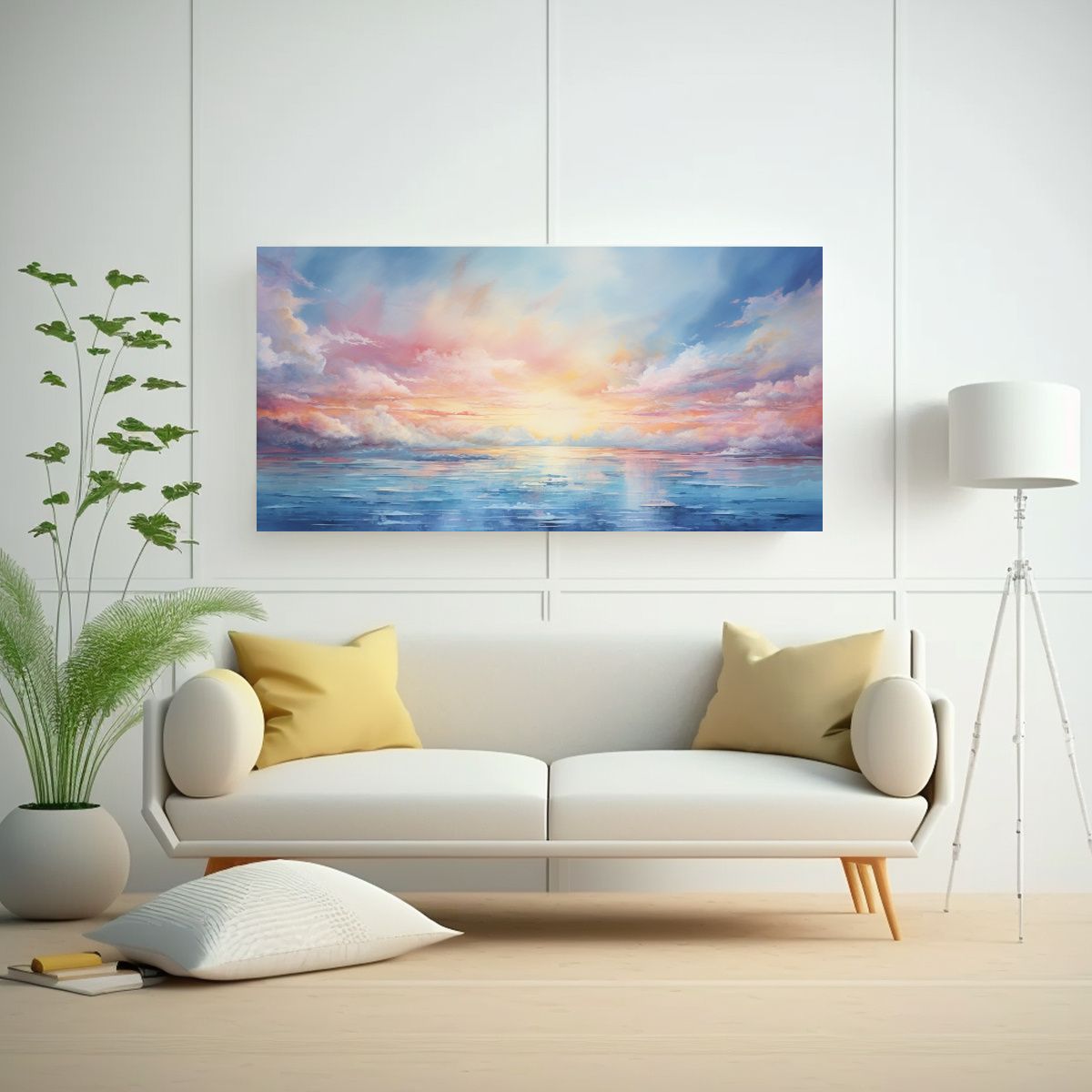 GENERICO - Pintura Abstracta De Mar Y Cielo Con Acuarelas 100x50 Cm