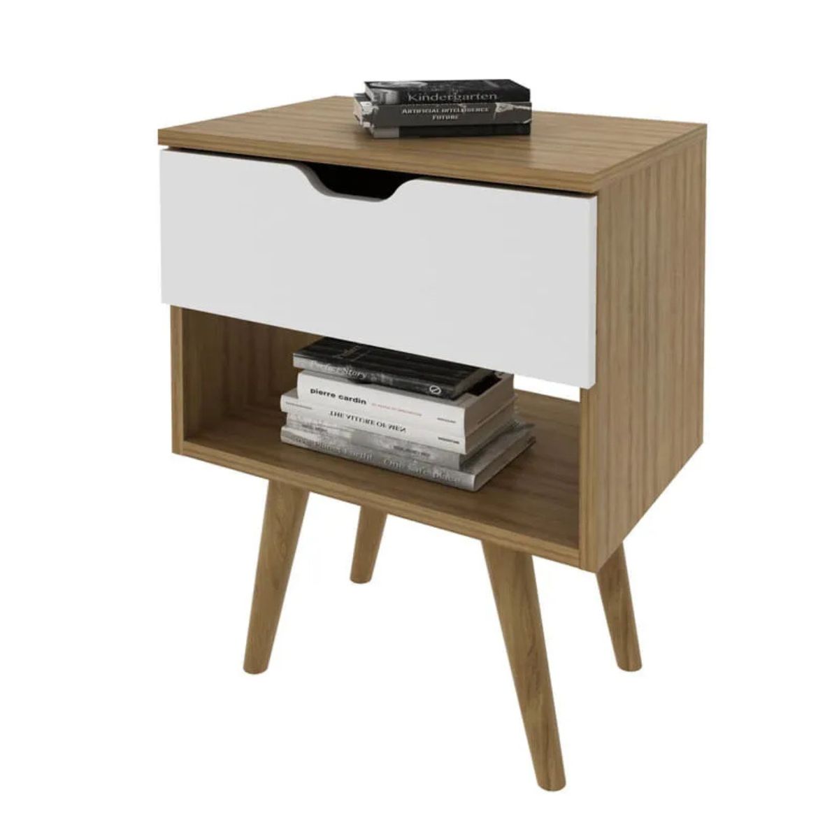 TECNOMOBILI - Velador 1 cajón Almendra/Blanco CM8028 Tecnomobili