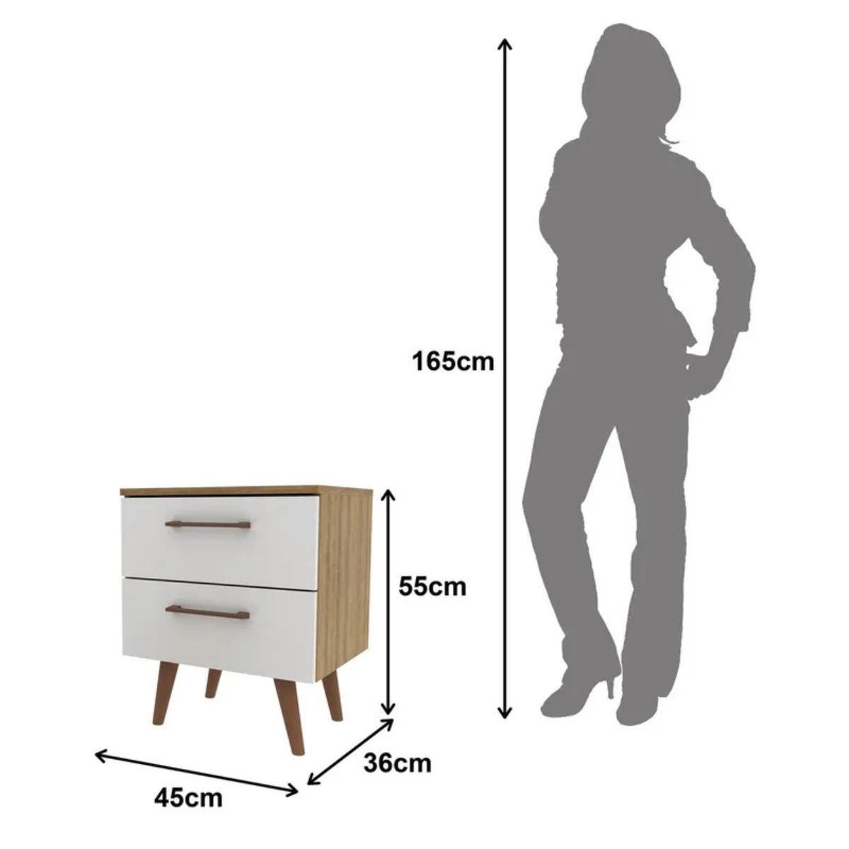 TECNOMOBILI - Velador 2 cajones Almendra/Blanco CM8024 Tecnomobili