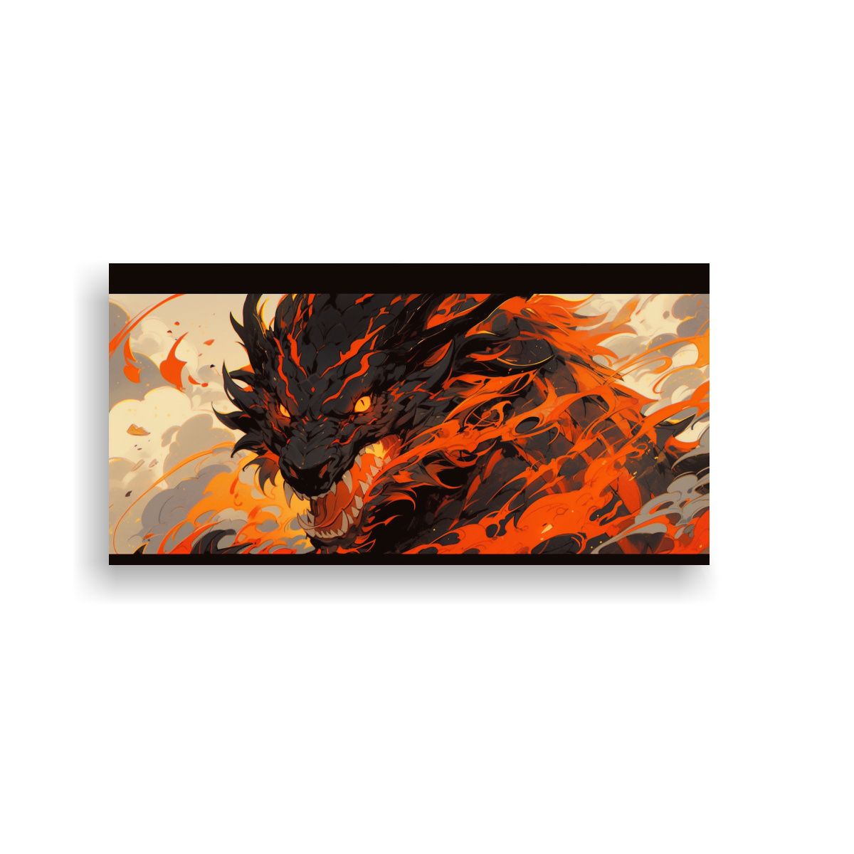 GENERICO - Cuadro Estilo Galería Dragón En Tonos Naranja 60x30 Cm