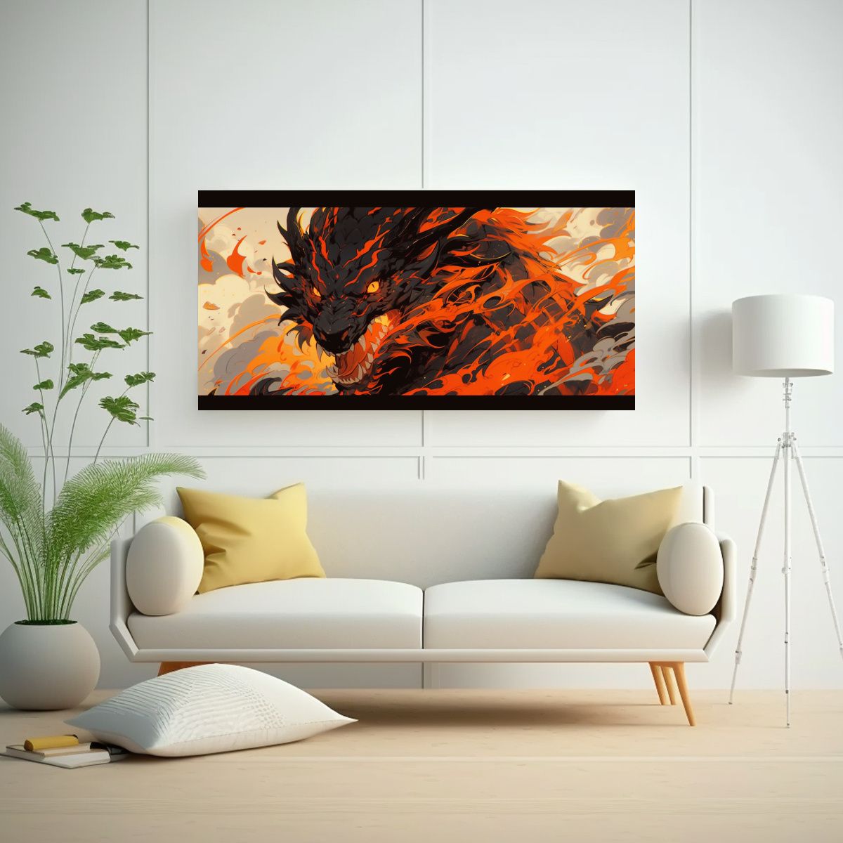 GENERICO - Cuadro Estilo Galería Dragón En Tonos Naranja 60x30 Cm