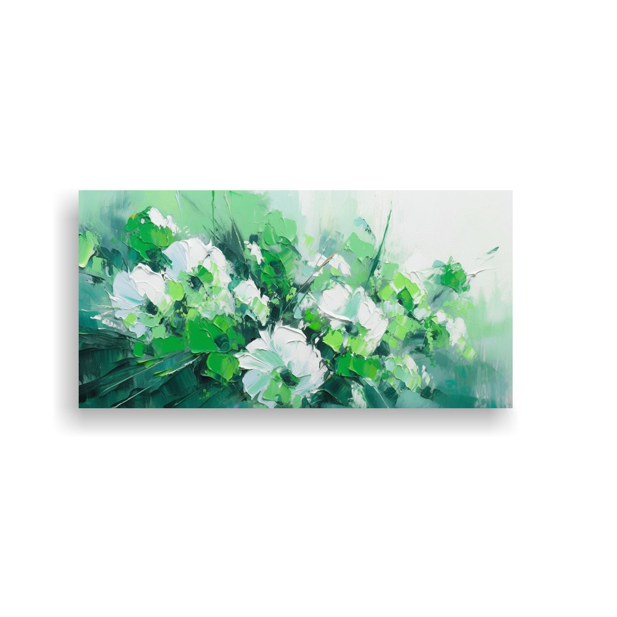 GENERICO - Pintura En Lienzo Floral Verde Y Plateado En 100x50 Cm