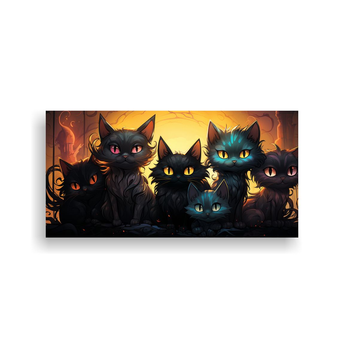 GENERICO - Cuadro De Gatos Negros En Pila Mirando Hacia Ti 80x40 Cm