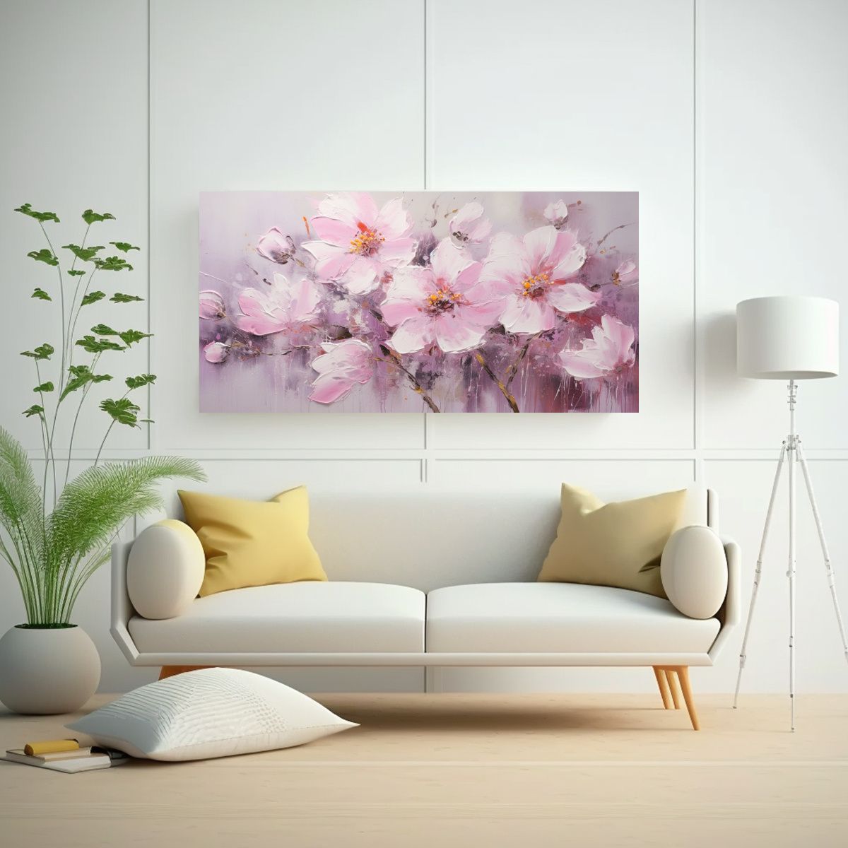 GENERICO - Cuadro Flores Rosa En Lienzo Estilo Naturaleza 60x30 Cm