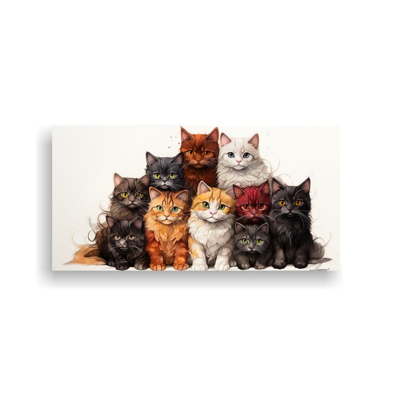 GENERICO - Pintura Decorativa De Gatos Apilados Estilo Tinta 60x30 Cm