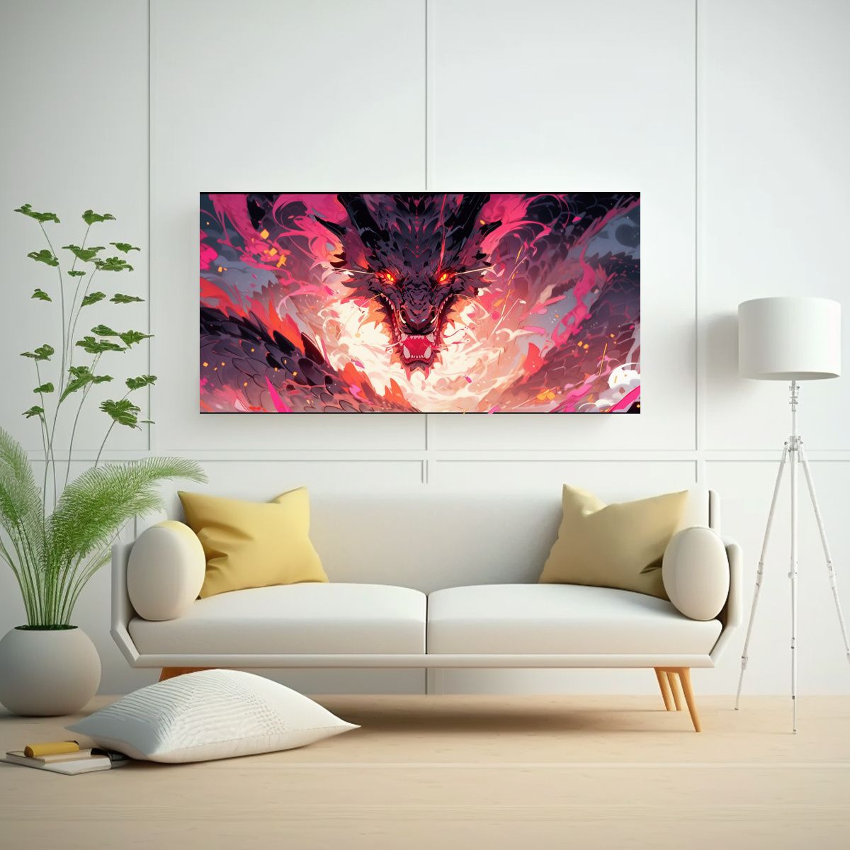 GENERICO - Cuadro Decorativo De Dragón En Colores Naranja Y 60x30 Cm