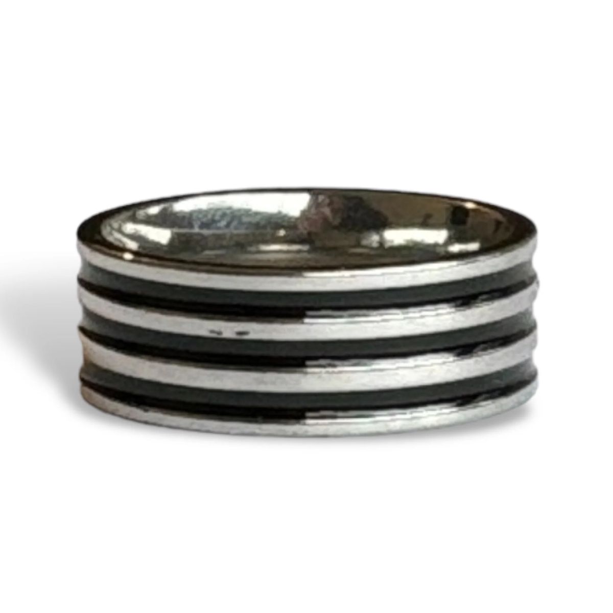 GOIA - Anillo Unisex Geométrico 3 líneas Negras - Acero Inoxidable