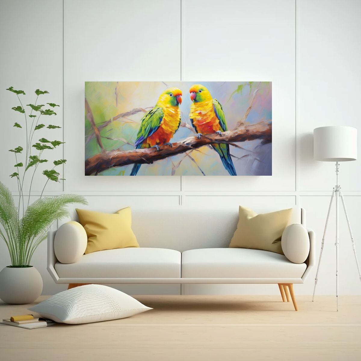 GENERICO - Pintura Al Estilo óleo Dinámica Lovebirds 80x40 Cm