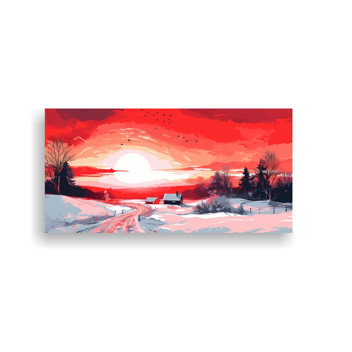 GENERICO - Paisaje Invernal Vibrante Con Colores Rojos En 100x50 Cm