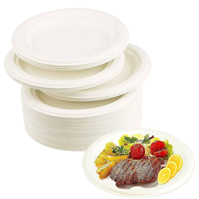 GENERICO - Plato Biodegradable de Caña 3 Divisiones 9" 23cm 50Und