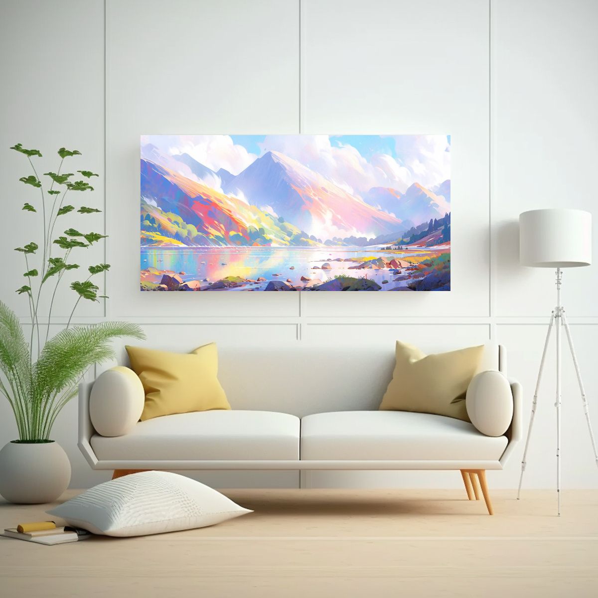 GENERICO - Cuadro En Bastidor Original Lago Y Montañas Con 80x40 Cm
