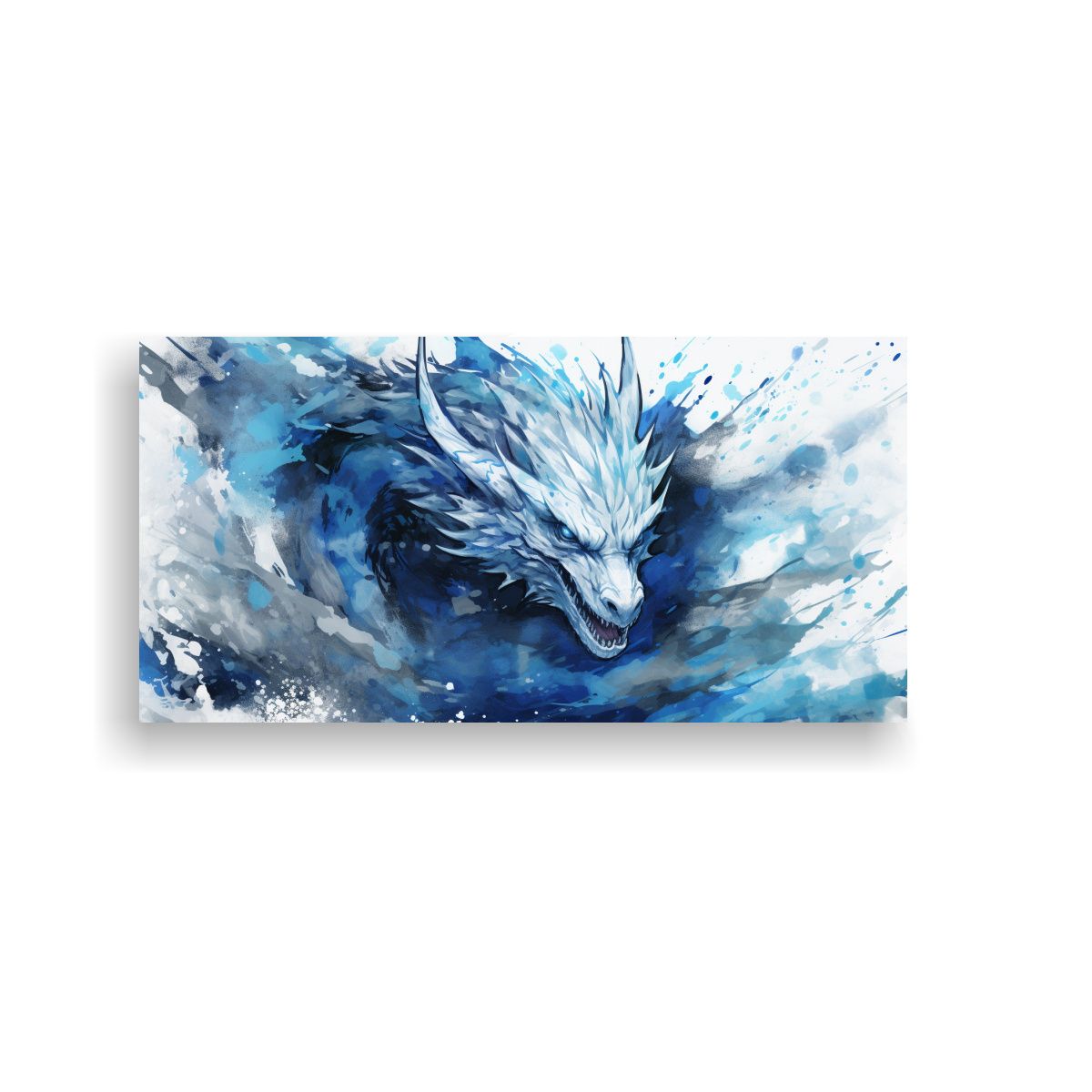 GENERICO - Cuadro Lienzo Tela Expresión Dragón Blanco Azul 80x40 Cm