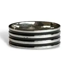 GOIA - Anillo Unisex Geométrico 3 líneas Negras - Acero Inoxidable