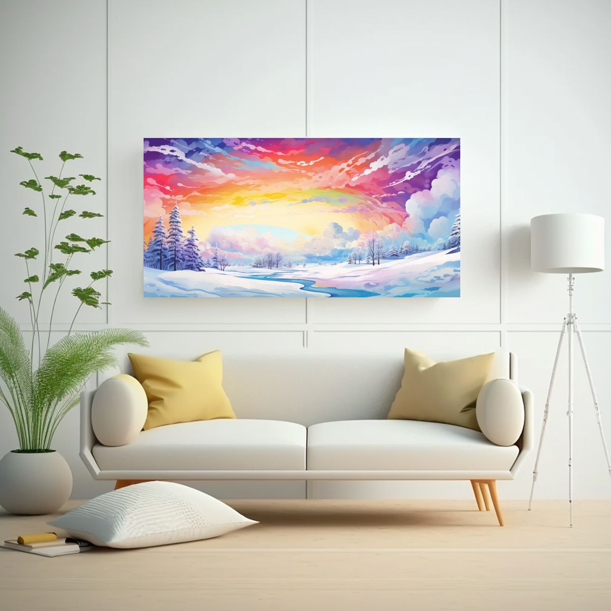 GENERICO - Paisaje Invernal Surrealista Con Colores Del 100x50 Cm