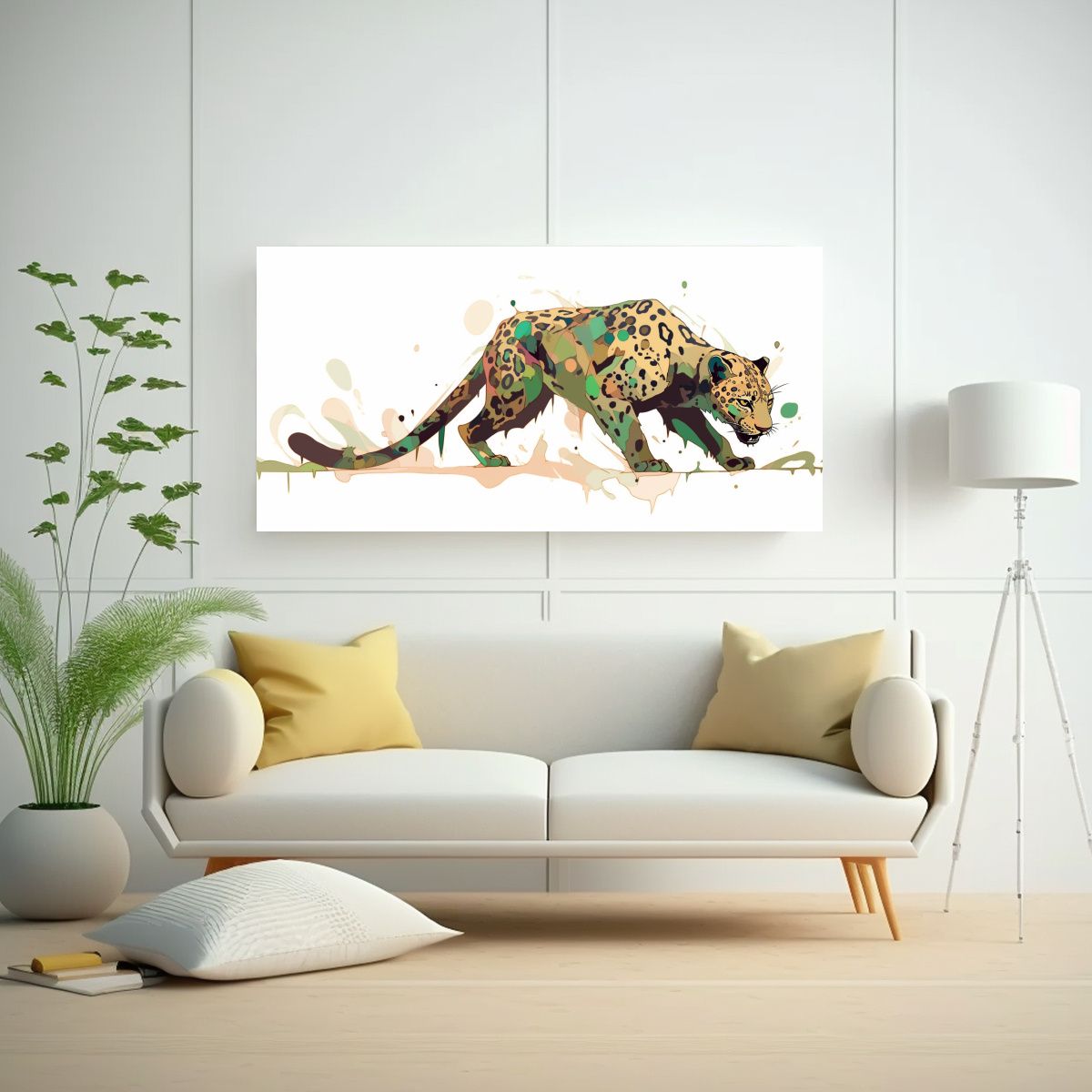 GENERICO - Cuadro Tela Jaguar En Tonos Marrón Y Verde Neo 80x40 Cm