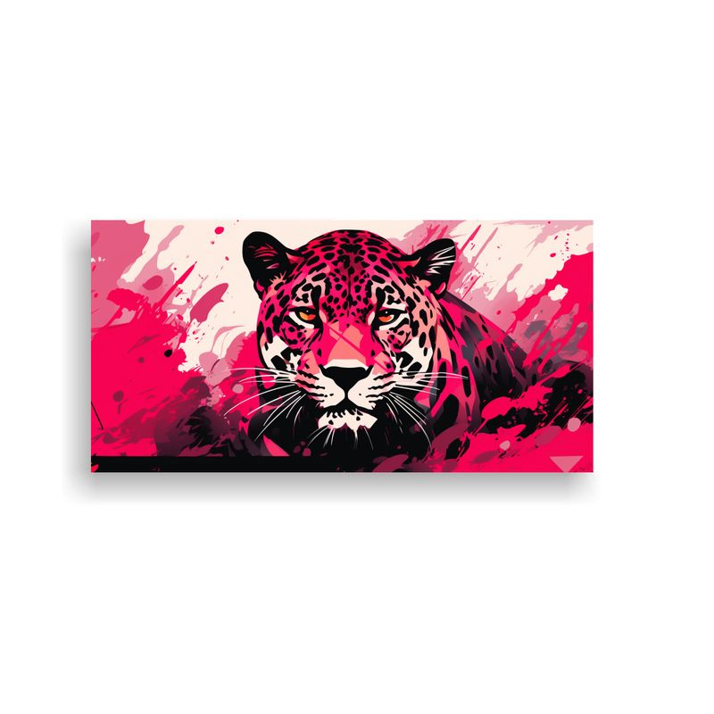 GENERICO - Cuadro Multicolor Jaguar En Rojo Y Rosa Neo Pop 60x30 Cm