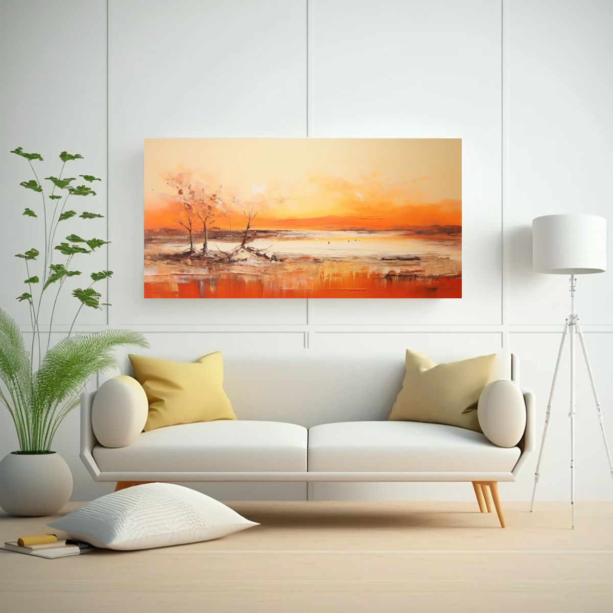 GENERICO - Pintura Abstracta Paisaje Con Colores Naranja 80x40 Cm